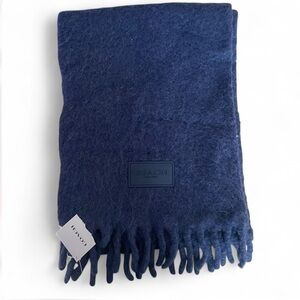 Coach Muffler Navy Deep Blue Rubber Patch Alpaca Textured Fringe Scarf NEW